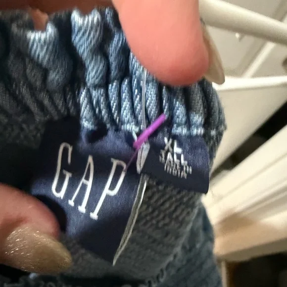 NWT Gap Cotton puff sleeve smocked denim boho y2k Cottagecore mini dress XLT - Picture 8 of 8